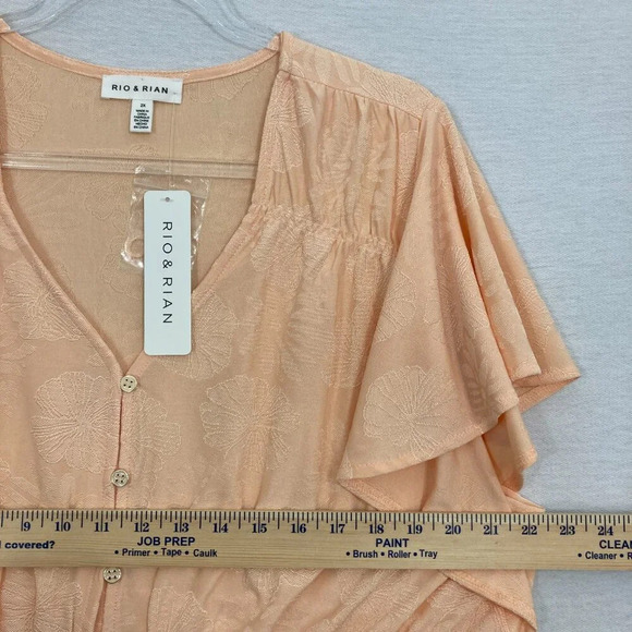 New Rio & Rian Light Orange Flutter Sleeve Stretch Smock Detail Blouse size 2X - Picture 6 of 9